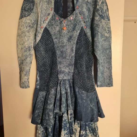 Blue Fit and Flare Midi Dress with Long Raglan Sleeves - Picture 5 of 6